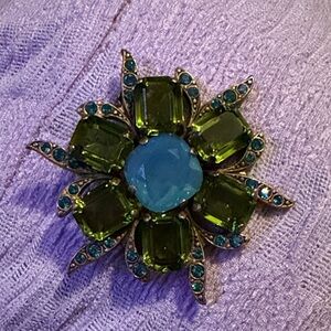 Elegant Green and Blue Floral Brooch